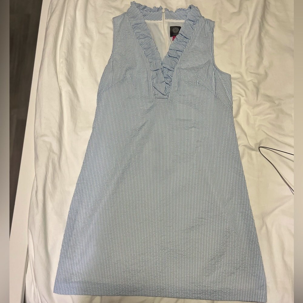Vince Camuto Seersucker Dress Blue and White